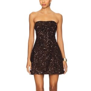 Bardot Chocolate Sequin Strapless Mini Dress
